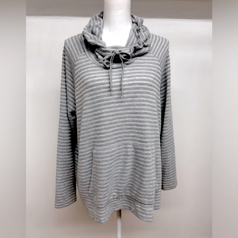 5 for $25. Jones  New York Gray White Striped Cowl Neck Sweater Size OX